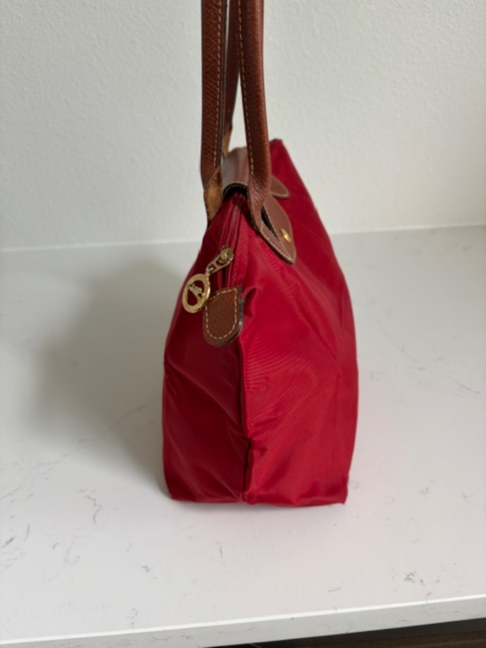 Longchamp Le Pliage Small Red Long Handle Shoulder Tote Discontinued - Picture 3 of 6